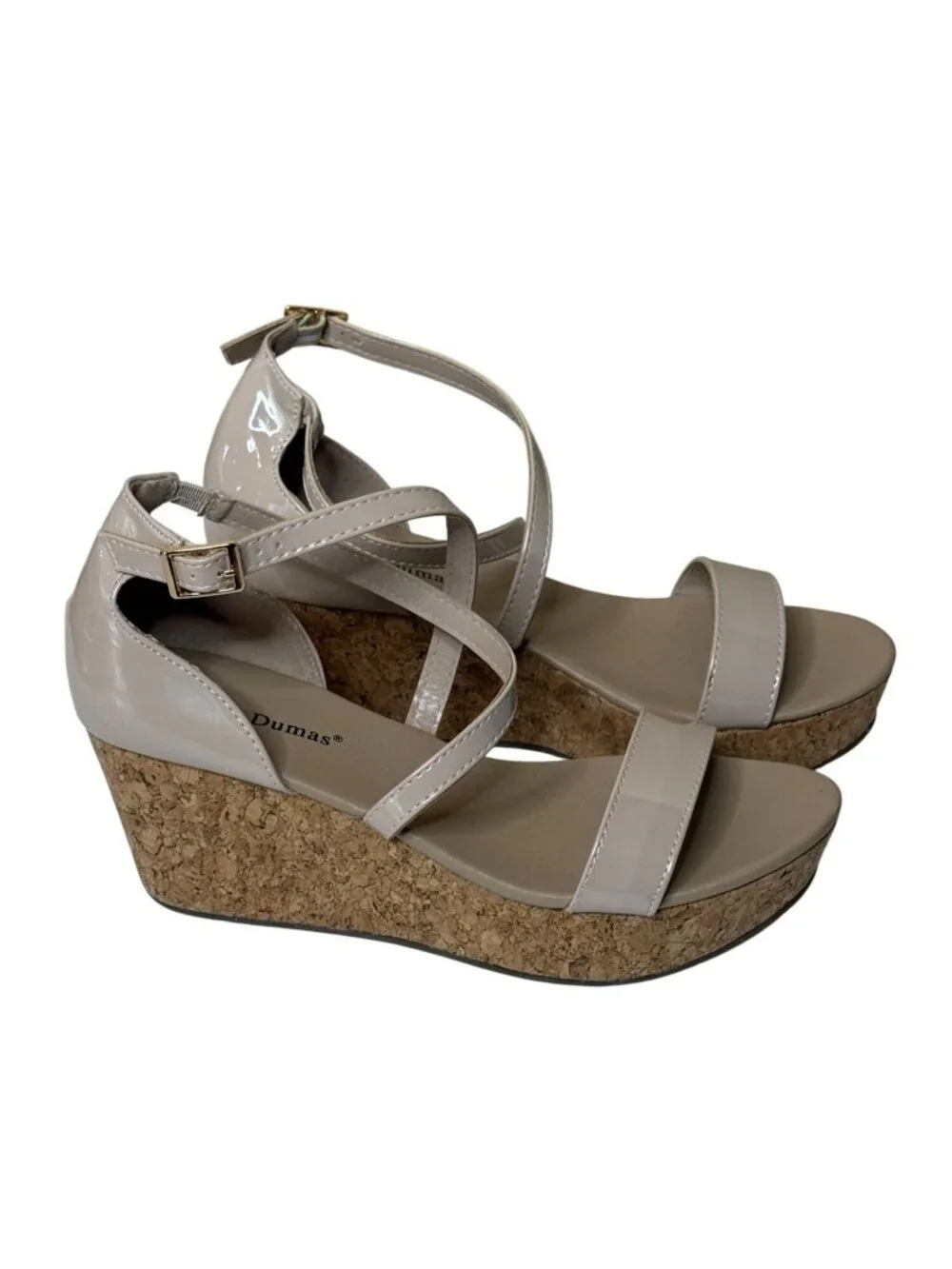 Pierre Dumas Women's Cork Platform Wedge Sandals Nude Strappy Heel Size 9